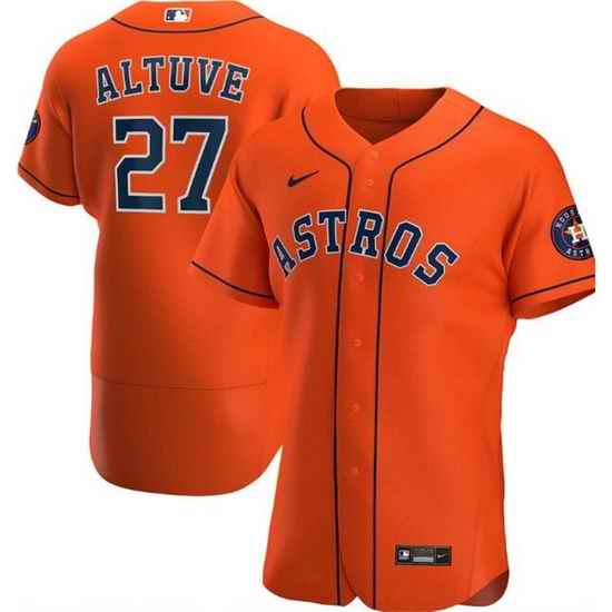 Men Houston Astros 27 Jose Altuve Orange Flex Base Stitched Jersey